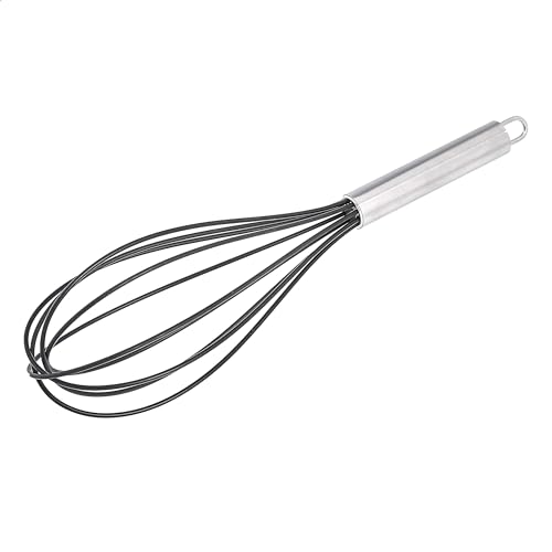 Amazon Basics Stainless Steel and Silicone Non-Stick Coated Whisk Set, 8", 10", and 12", Pack of 3, Black (Previously AmazonCommercial brand)