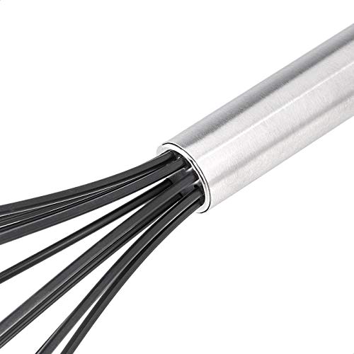 Amazon Basics Stainless Steel and Silicone Non-Stick Coated Whisk Set, 8", 10", and 12", Pack of 3, Black (Previously AmazonCommercial brand)