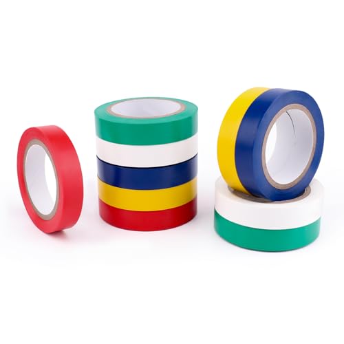 Amazon Basics Strong Adhesive Electrical Tape for Home, DIY, Automotive, Electrical Protection, Labeling and Craft Projects, 1/2" x 6.66 yard, Multi-Color, 10-Pack