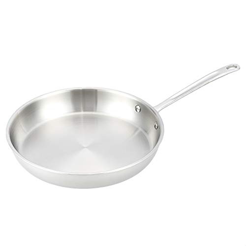 Amazon Basics Tri-Ply Stainless Steel Fry Pan, 12 inch, Silver (Previously AmazonCommercial brand)