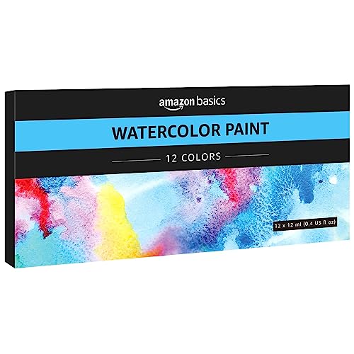 Amazon Basics Watercolor Paint Set Tubes, 12 Colors, Assorted