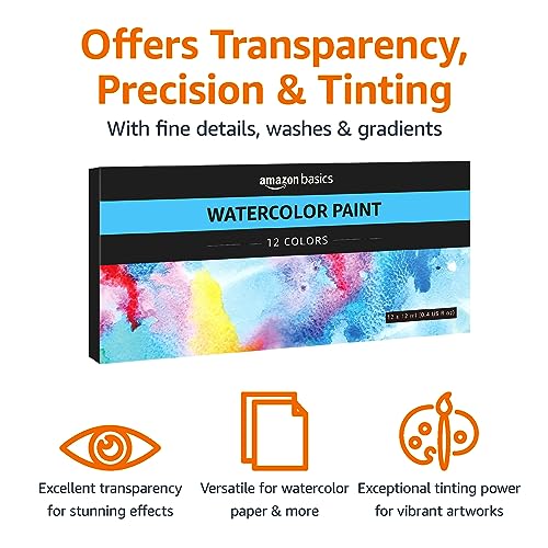 Amazon Basics Watercolor Paint Set Tubes, 12 Colors, Assorted
