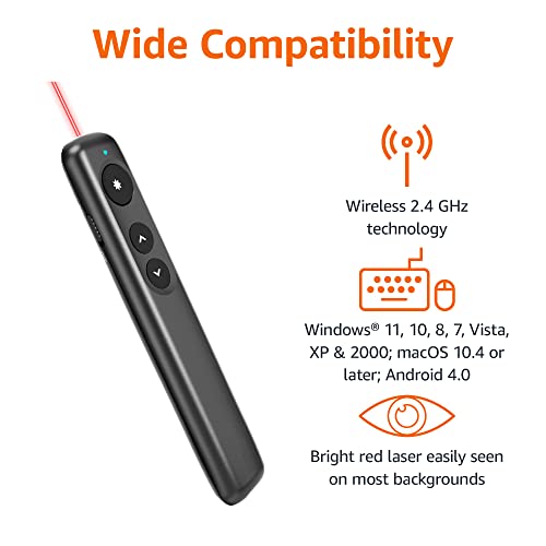 Amazon Basics Wireless Presenter, Red Laser, 2.4GHz, Battery Operated, Hyperlink