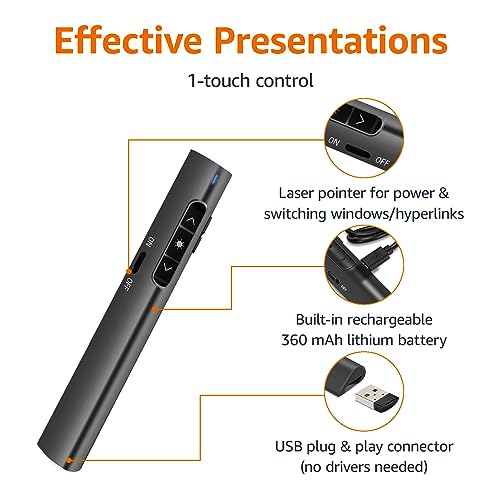 Amazon Basics Wireless Presenter, Red Laser, 2.4GHz, Hyperlink, Lithium Battery Operated