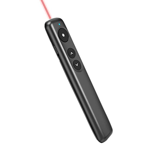 Amazon Basics Wireless Presenter Remote, Presentation Clicker with Red Laser Pointer, PowerPoint Clicker, Slide Advancer, 2.4GHz, Plug & Play, Battery Operated, Hyperlink
