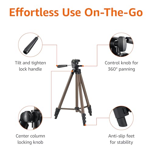 Amazon Basics 50-inch Lightweight Portable Camera Mount Tripod Stand with Bag, for Travel Photography, Champagne