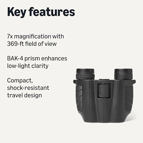 Amazon Basics 7x25 Compact Binoculars, FMC Optics, BAK-4 Prism, Lightweight Portable Design for Travel and Outdoor Use, Black view 2