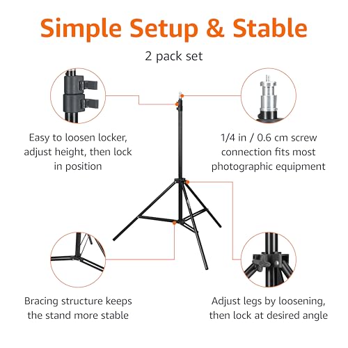 Amazon Basics Aluminum Light Photography Tripod Stand with Case - Pack of 2, 2.8 - 6.7 Feet, 1.81 lb, Black