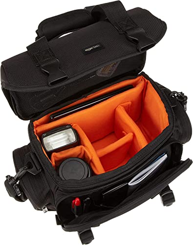 Amazon Basics Large DSLR Gadget Bag, Black with Orange Interior, Solid