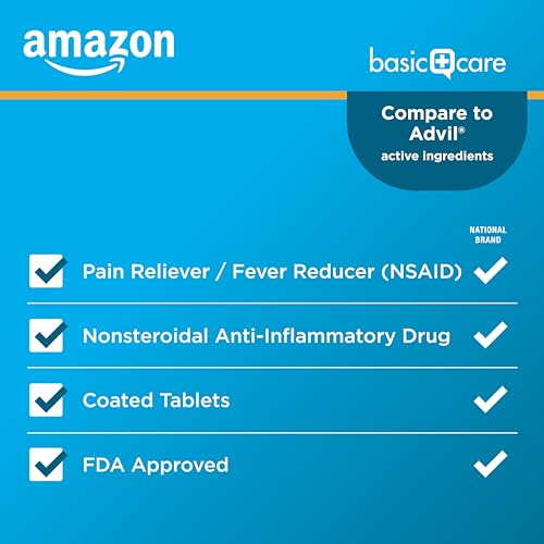 Amazon Basic Care Ibuprofen Tablets 200 mg, Pain Reliever/Fever Reducer, 100 Count (Packaging may vary)