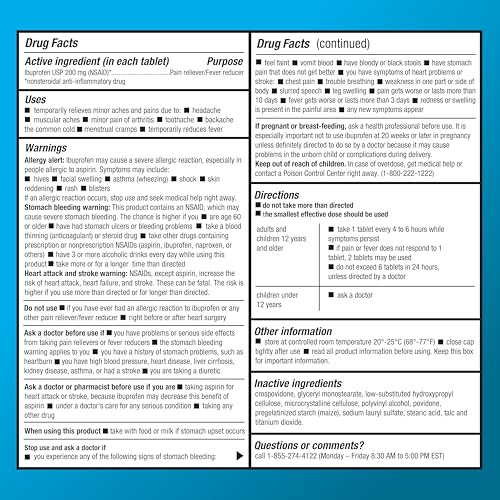 Amazon Basic Care Ibuprofen Tablets 200 mg, Pain Reliever/Fever Reducer, 100 Count (Packaging may vary)