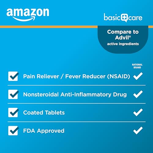 Amazon Basic Care Ibuprofen Tablets, Fever Reducer and Pain Relief from Body Aches, Headache, Arthritis and More, 1000 Count (Packaging may vary)