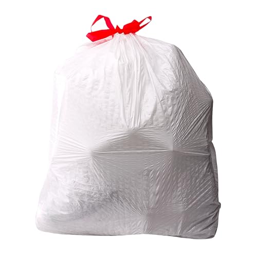 Amazon Basics 13 Gallon Tall Kitchen Drawstring Trash Bags, Flextra Strength, Tear Resistant, 10% Post Consumer Recycled, 50 Count, White view 2