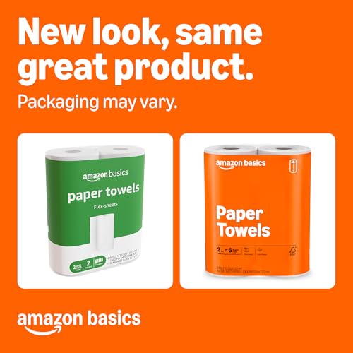 Amazon Basics 2-Ply Flex-Sheets Paper Towels, 6 Rolls = 20 Regular Rolls, 150 Sheets per Roll, Everyday Value view 2