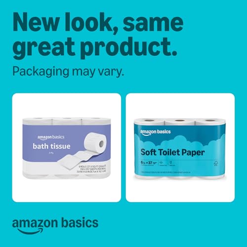 Amazon Basics 2-Ply Soft Toilet Paper, 6 Rolls, 350 Sheets per Roll, Equivalent to 37 Regular Rolls, Septic Safe view 2