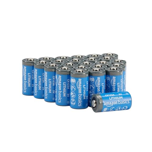Amazon Basics 24-Pack Non-Rechargeable CR123A Lithium Batteries, 3 Volt, Up to 10-Year Shelf Life, 1550mAh