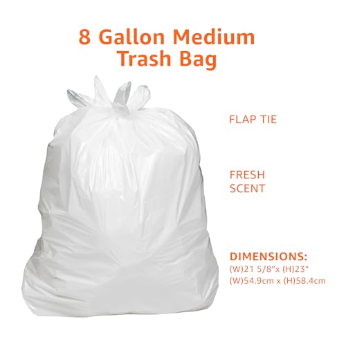 Amazon Basics 8 Gallon Flap Tie Trash Bags, 80 Count Fresh Scent