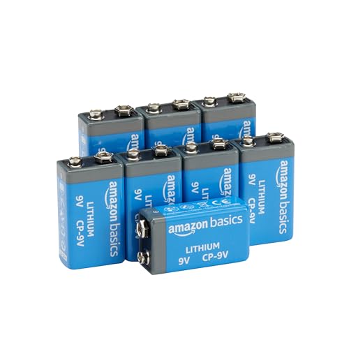 Amazon Basics 8-Pack 9 Volt Lithium Batteries, 10-Year Shelf Life, Long Lasting Power