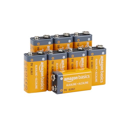 Amazon Basics 8-Pack 9V Long-Lasting Alkaline Batteries for Smoke Detector, Electronics & Audio, Reliable, 5-Year Shelf Life