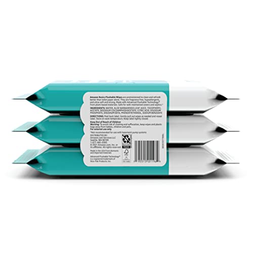 Amazon Basics Adult Wet Wipes Flushable formulated without Fragrance, 126 Count (3 Packs of 42) Packaging May Vary view 3