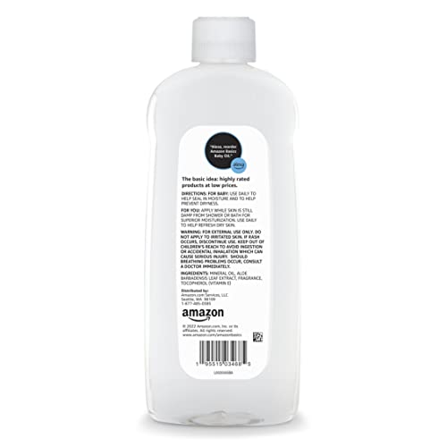 Amazon Basics Baby Oil with Aloe Vera & Vitamin E, Helps Prevent Moisture Loss, 20 Fl Oz (Pack of 1) (Previously Solimo) view 3