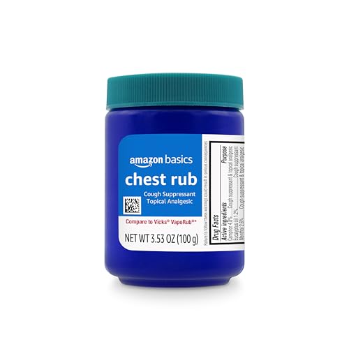 Amazon Basics Chest Rub Cough Suppressant and Topical Analgesic Ointment for Cold, Muscle Aches & Pains Relief, 3.53 Ounce