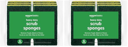 Amazon Basics Cleaning Sponges, Multipurpose, Heavy Duty Scrub Sponges, Yellow/Green, 12-Pack (2 Packs of 6)