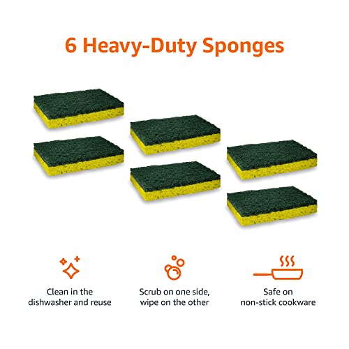Amazon Basics Cleaning Sponges, Multipurpose, Heavy Duty Scrub Sponges, Yellow/Green, 12-Pack (2 Packs of 6)