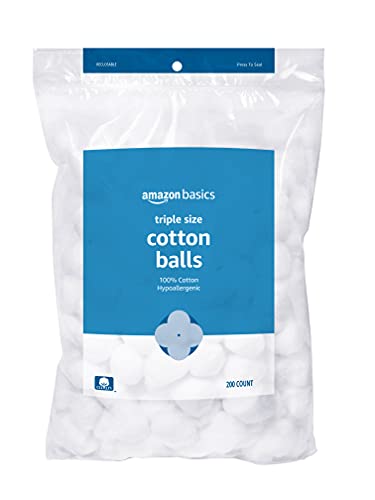 Amazon Basics Cotton Balls for Skincare, Makeup Removal, Cotton, Hypoallergenic, 200 Count (Previously Solimo)