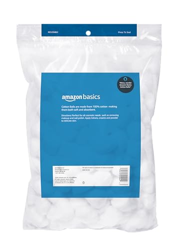 Amazon Basics Cotton Balls for Skincare, Makeup Removal, Cotton, Hypoallergenic, 200 Count (Previously Solimo) view 2