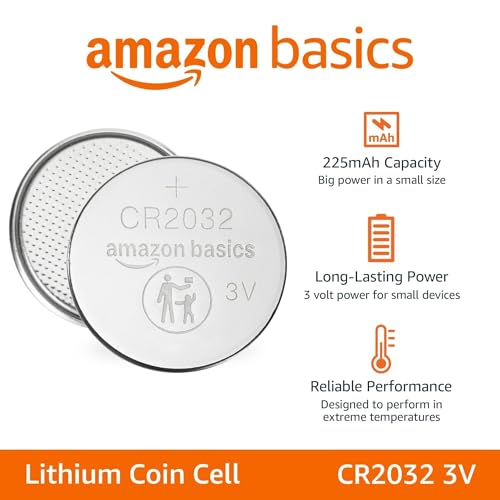 Amazon Basics CR2032 3V Lithium Coin Cell Batteries, Child-Proof Package, Non-Coated, AirTag Compatible, 4-Pack view 2