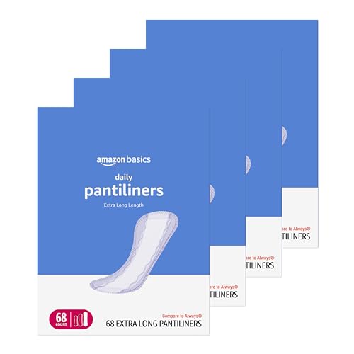 Amazon Basics Daily Pantiliner, Extra Long Length, Feminine Pads for Women, Unscented, Absorbent, 272 Count (4 Packs of 68) (Previously Solimo)