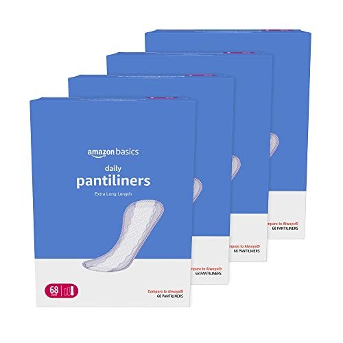 Amazon Basics Daily Pantiliner, Extra Long Length, Pads for Women, Unscented, 272 Count (4 Packs of 68) (Previously Solimo)