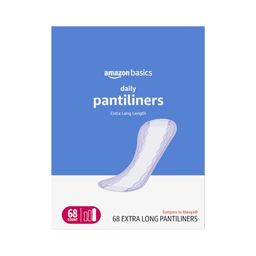 Amazon Basics Daily Pantiliner, Extra Long Length, Thin Feminine Pads for Women, Unscented, Leak Protection, Daily Use, 68 Count (Previously Solimo)