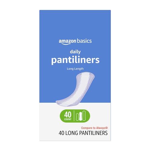 Amazon Basics Daily Pantiliner, Long Length, Feminine Pads for Women, Unscented, Leakage Protection, 40 Count (Previously Solimo)