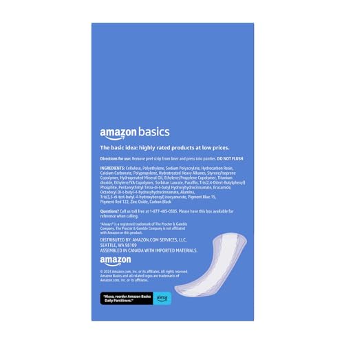 Amazon Basics Daily Pantiliner, Long Length, Feminine Pads for Women, Unscented, Leakage Protection, 40 Count (Previously Solimo) view 2