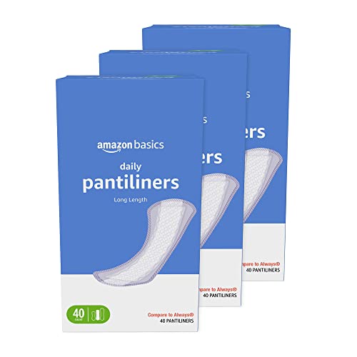 Amazon Basics Daily Pantiliner, Long Length, Pads for Women, Unscented, 120 Count (3 Packs of 40) (Previously Solimo)