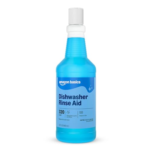 Amazon Basics Dishwasher Rinse Aid Liquid, Prevents Spots, Enhances Drying, Sparkling Finish, 32 Fl Oz, 1-Pack