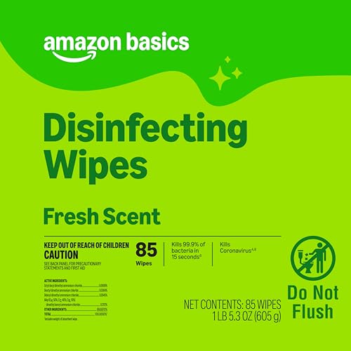 Amazon Basics Disinfecting Wipes, Fresh Scent, Sanitizes/Cleans/Disinfects/Deodorizes, 85 Count, for Hard Nonporous Surfaces view 3