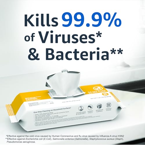 Amazon Basics Disinfecting Wipes, Lemon & Fresh Air Scent, Sanitizes/Cleans/Disinfects/Deodorizes, 320 Count (4 Packs of 80)