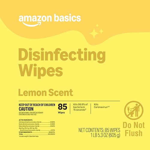 Amazon Basics Disinfecting Wipes, Lemon Scent, Thick All Purpose Cleaning Wipes, Sanitizes/Cleans/Disinfects/Deodorizes, 85 Count view 3