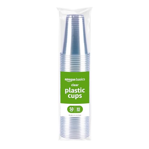 Amazon Basics Disposable Clear Plastic Cups, 16oz, 50 Count