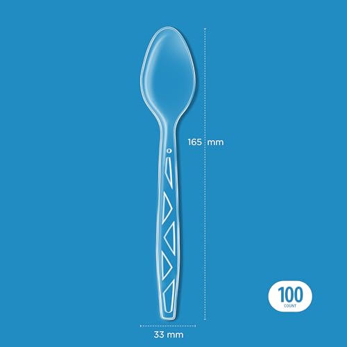 Amazon Basics Disposable Clear Plastic Spoons, Premium Quality, 100 Count, Large Pack