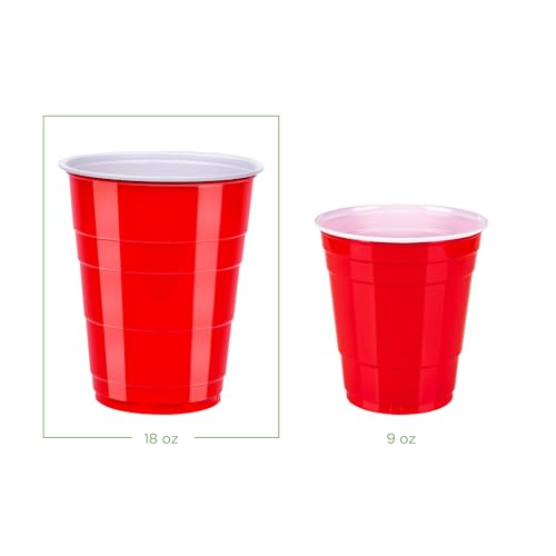 Amazon Basics Disposable Plastic Party Cups, Red, 18oz, 120 Count, Large Pack