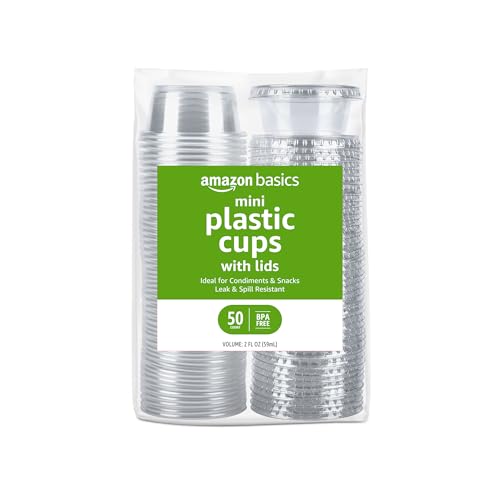 Amazon Basics Disposable Plastic To-Go Cups and Lids, Mini, 2oz, 50 Count