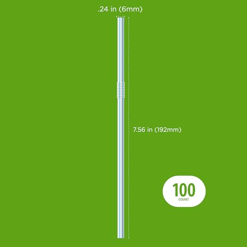 Amazon Basics Disposable Striped Plastic Flex Straws, 7.5" Long, Assorted Colors, 100 Count, Large Pack