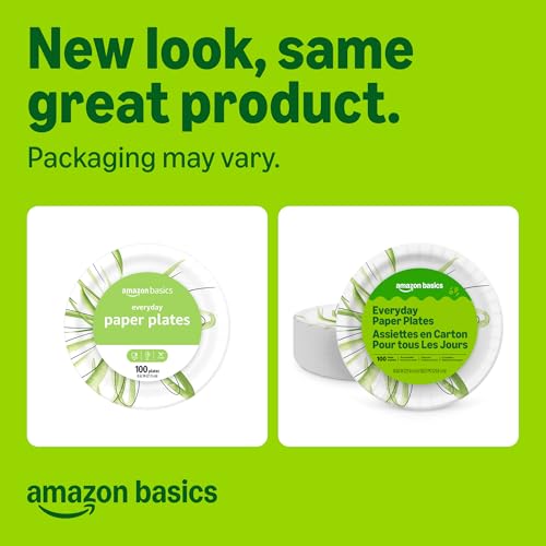 Amazon Basics Everyday Disposable Paper Plates, 8.62 Inch, Microwave-Safe, Cut Resistant, Soak-Proof, 100 Count, Packaging May Vary view 2