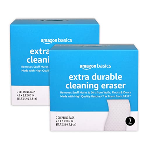 Amazon Basics Extra Durable Cleaning Erasers, Removes Scuff Marks and Dirt from Walls, Floors and Doors, 2 Packs of 7