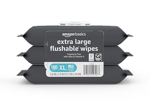 Amazon Basics Extra Large Flushable Wipes, 60ct (Pack of 3)