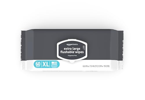 Amazon Basics Extra Large Flushable Wipes, Fragrance Free, pH Balanced, with Vitamin E & Aloe, 60 Count, 3-Pack view 2
